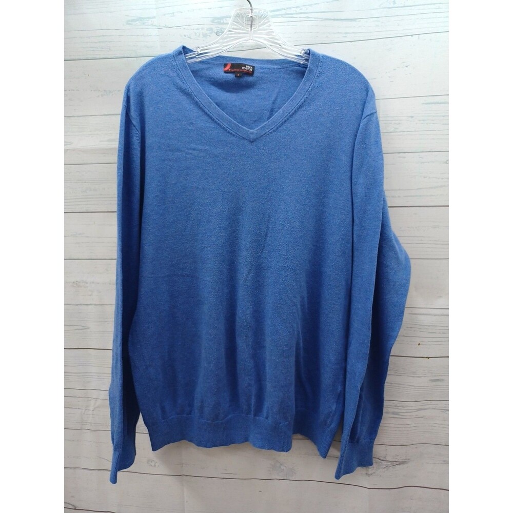 Dressmann Pima Cotton Mens Sz L Blue Sweater Pullover V Neck